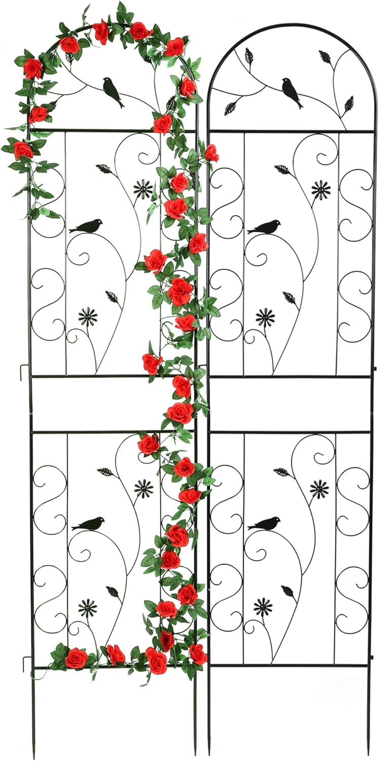 Metal Garden Trellis for Climbing Plants, 2 Pack 86.5" x 19.7" Black Plant Trellis Outdoor, Clematis Rrellis Outdoor, Arched Decoration Suitable for lawns, Gard