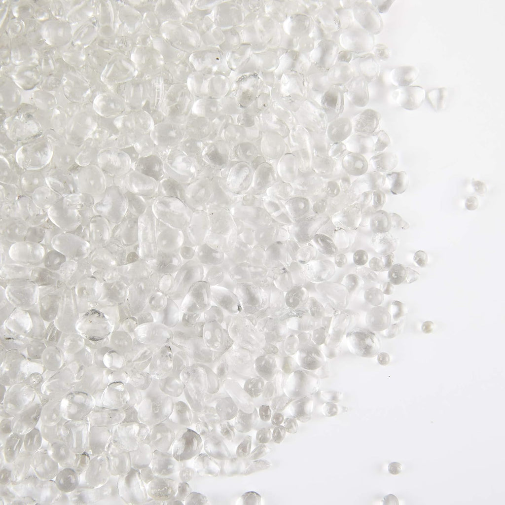 TWINKLING High Luster Round Fire Glass Stones,Glass Marbles Pebbles,Glass Beads Gems for Fire Pit Vase Fillers Crafts Aquarium Garden Decoration,3-6mm,1-Pound Jar (Crystal)