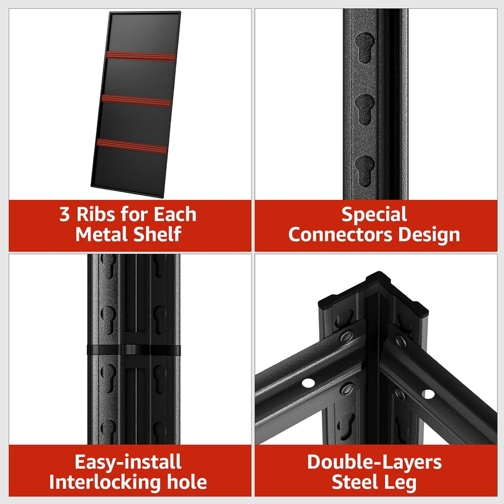 5 Tier Metal Shelving Unit, 72" H x 35.5" W Adjustable Storage Shelves, Heavy Duty Garage Shelves for Warehouse, Basement, Kitchen, Pantry, Living Room, 2500LBS, Black, 15.75" D