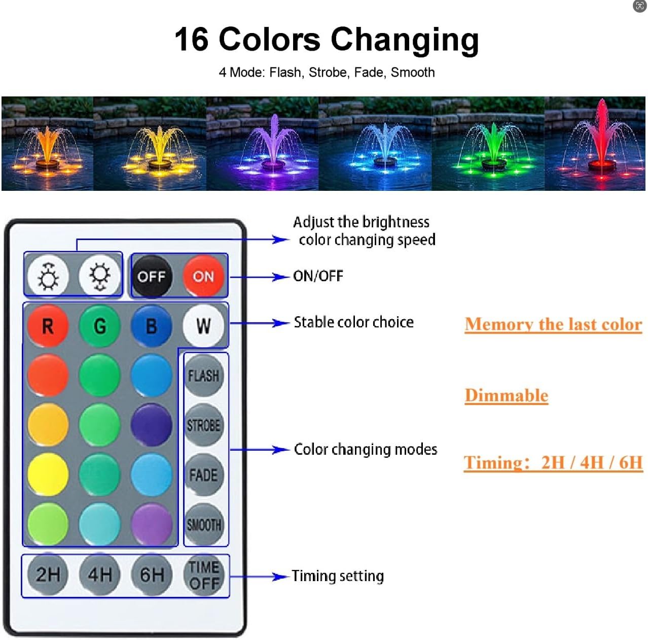 Pond Lights Submersible Outdoor Spotlights with Timer, Color Changing Fountain Light Waterproof Dimmable with Spiked Stand for Pond Fountain Waterfall Pool Landscape(Set of 2)