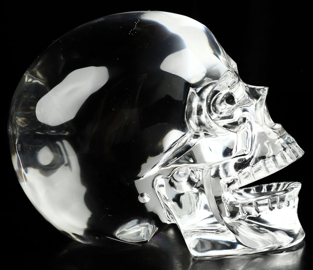 Skullis 5.0" K9 Crystal Skull, Hand Carved Gemstone Fine Art Sculpture, Reiki Healing Stone Statue.2831