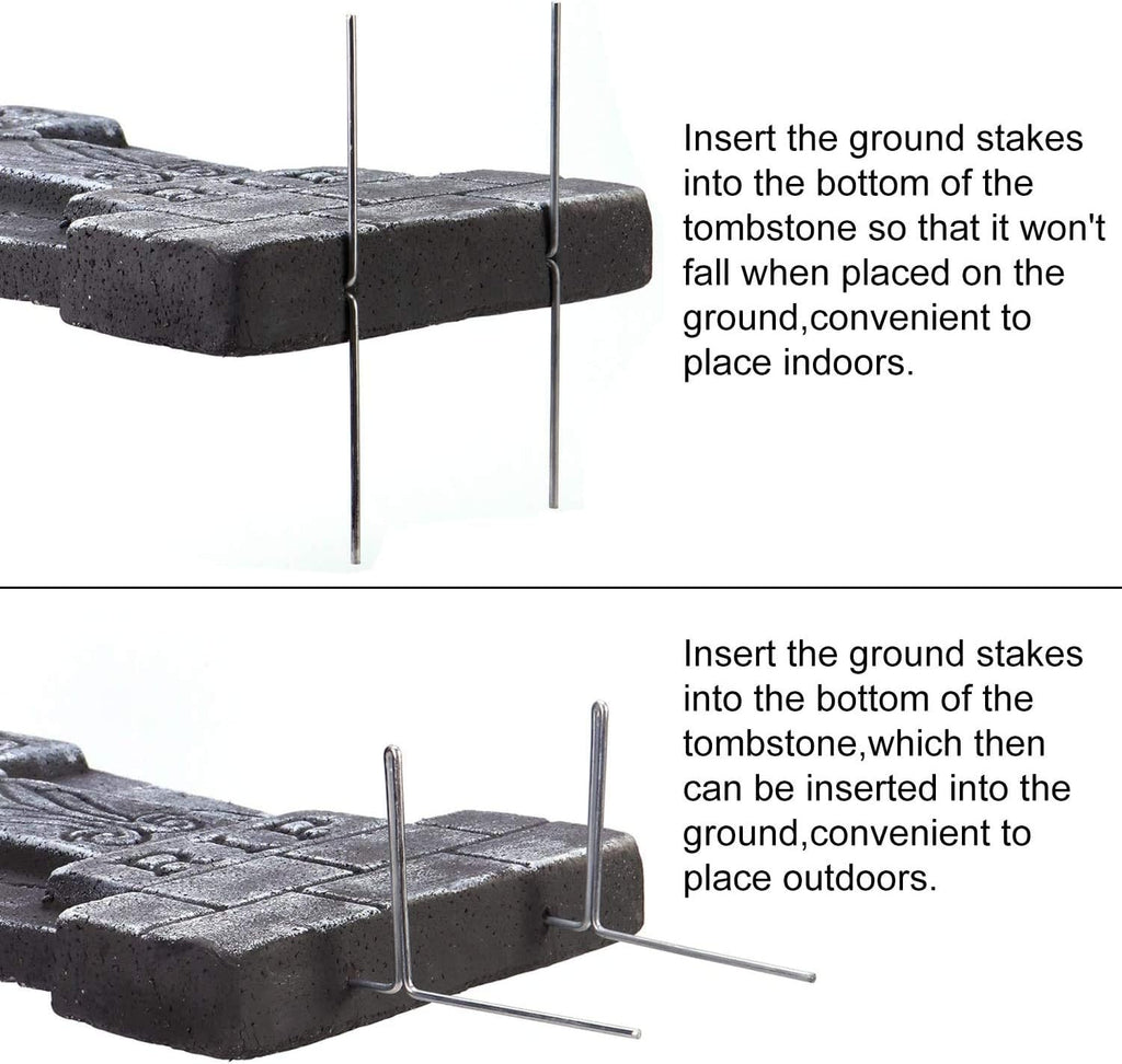 17” Halloween Foam RIP Graveyard Tombstones, 5 Pack Tombstone with 10 Metal Stakes for Halloween Decorations