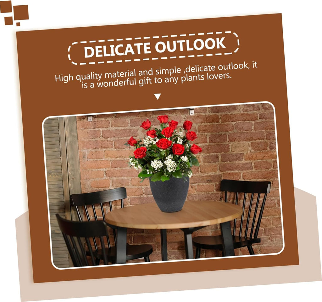 Black Resin Flower Pot Large Round Succulent Planter for Indoor Outdoor Use Frost-Resistant Plants Container for Home Desk Bathroom Decor