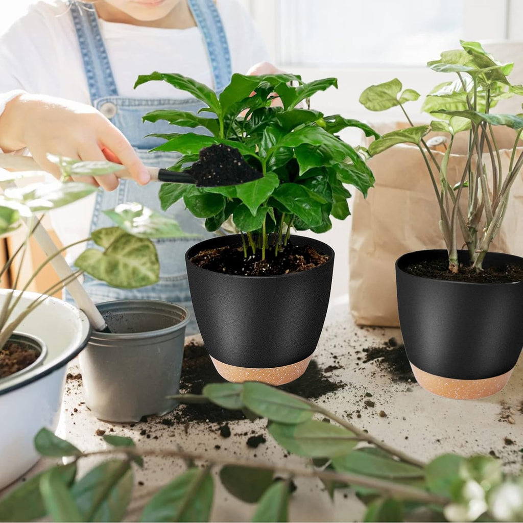GARDIFE Plant Pots Set of 2 Pack 8 inch,Planters for Indoor Plants with Drainage Holes, Modern Decorative Flower Pots for All House Plants, Flowers, Black&Brown