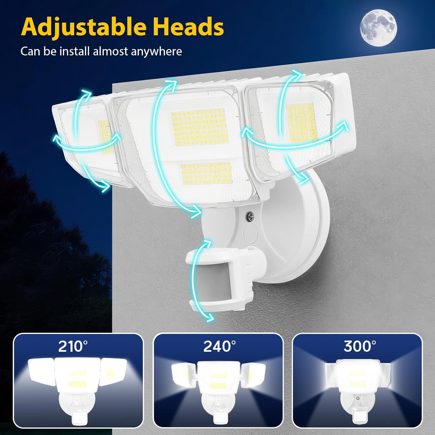 90W 10000LM LED Security Lights Motion Sensor Outdoor Lights, 4 Head Dusk to Dawn, 6500K Daylight Flood Lights Outdoor Motion Sensor, IP65 Waterproof, Motion Light for Outside, Garage, Yard, Porch