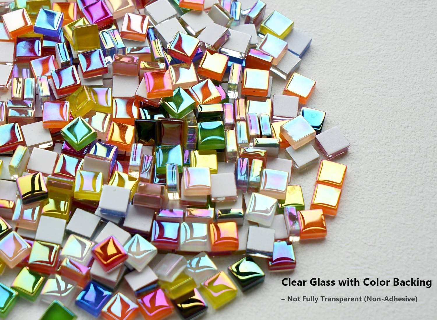 0.66LB Mixed Colors Crystal Glass Tiles, 3/8" Square Mosaic Tiles with Smooth Edges, 335pcs Small Stained Glass Pieces Great for DIY Mosaic Crafts, Home Decor