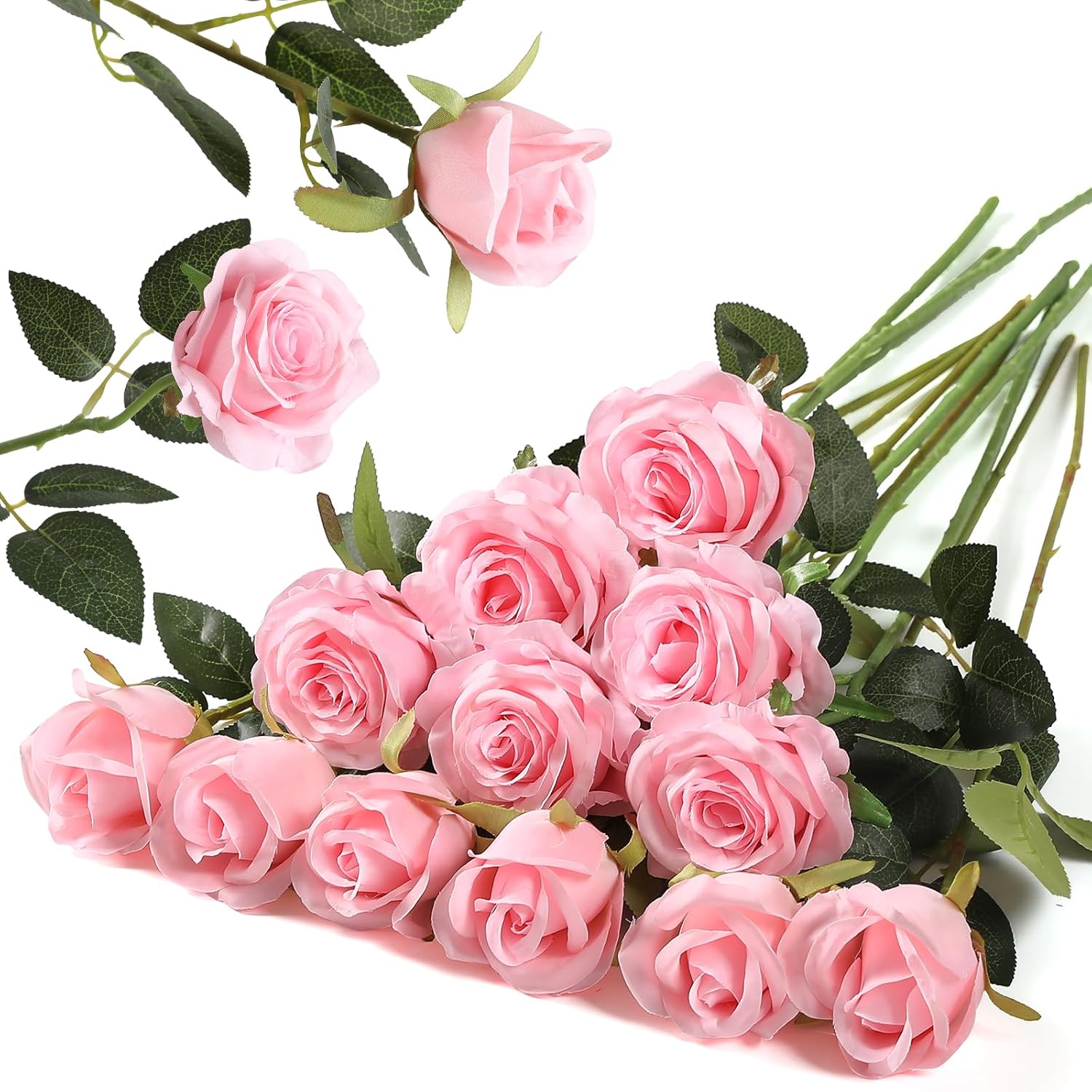 Hawesome 12PCS Artificial Silk Flowers Realistic Roses Bouquet Long Stem for Home Wedding Decoration Party (Pink -1) 1