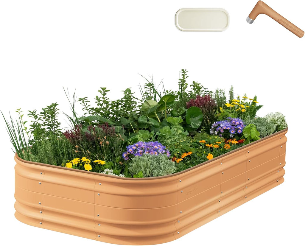 Vego garden 17" Tall 10 in 1 Novel Modular Raised Garden Bed Kit, Metal Planter Box for Vegetables Flowers Herbs, Included 2 in 1 Wrench & Magnetic Plant Tags, Terra Cotta