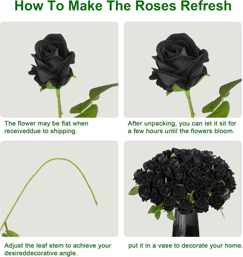 Fake Plants Roses Flowers Plastic Flowers Spring Decorations for Home Gifts for Gf Roses Artificial Flowers for Vase Fake Flowers Home Decor 19.6"(Black 50PCS)