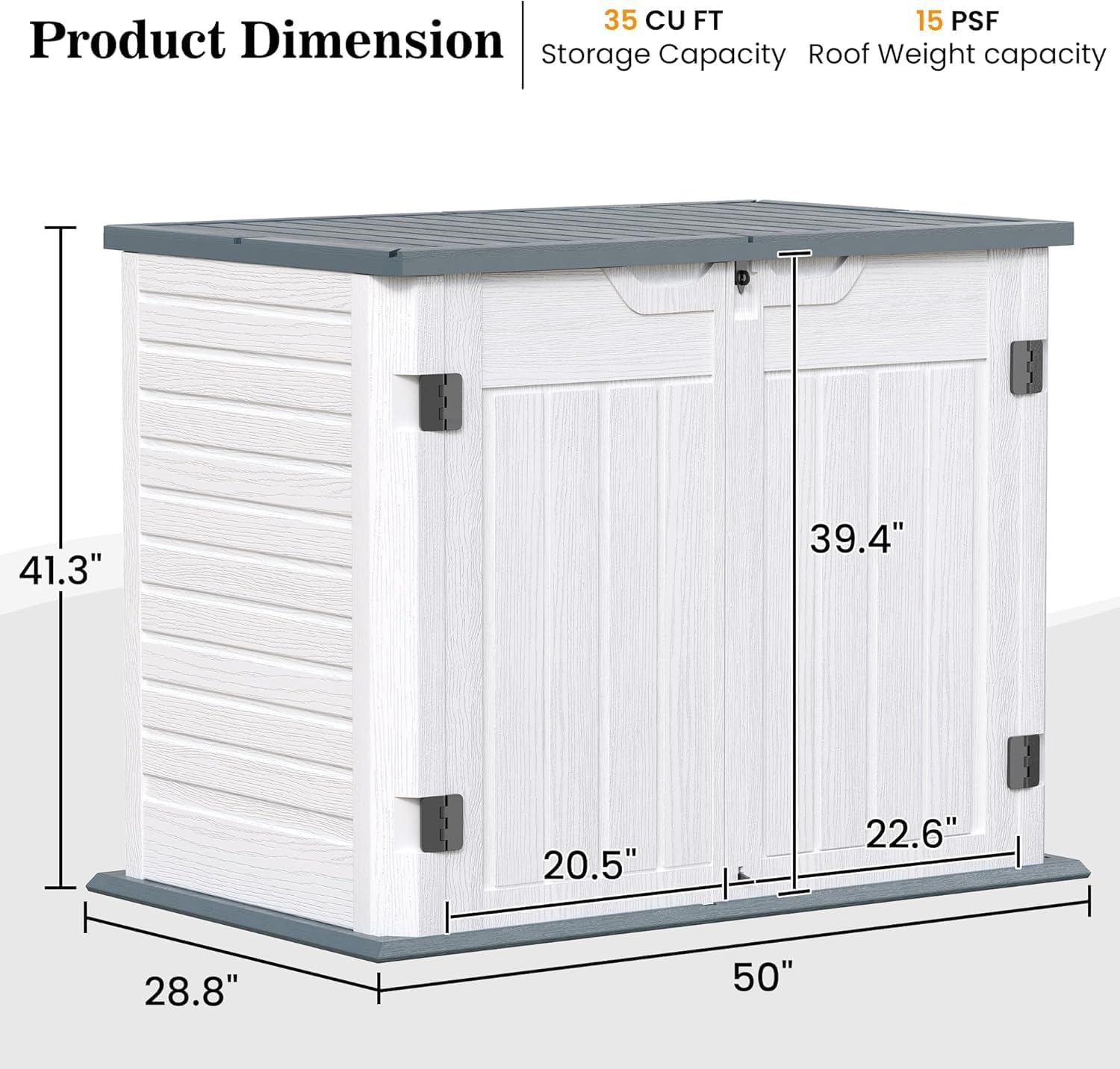 UDPATIO Outdoor Storage Cabinet 35 Cu Ft, Resin Horizontal Outdoor Trash Can Storage Box Lockable Shed 4 x 2 ft for Garbage, Garden Tools, Lawn Mowers