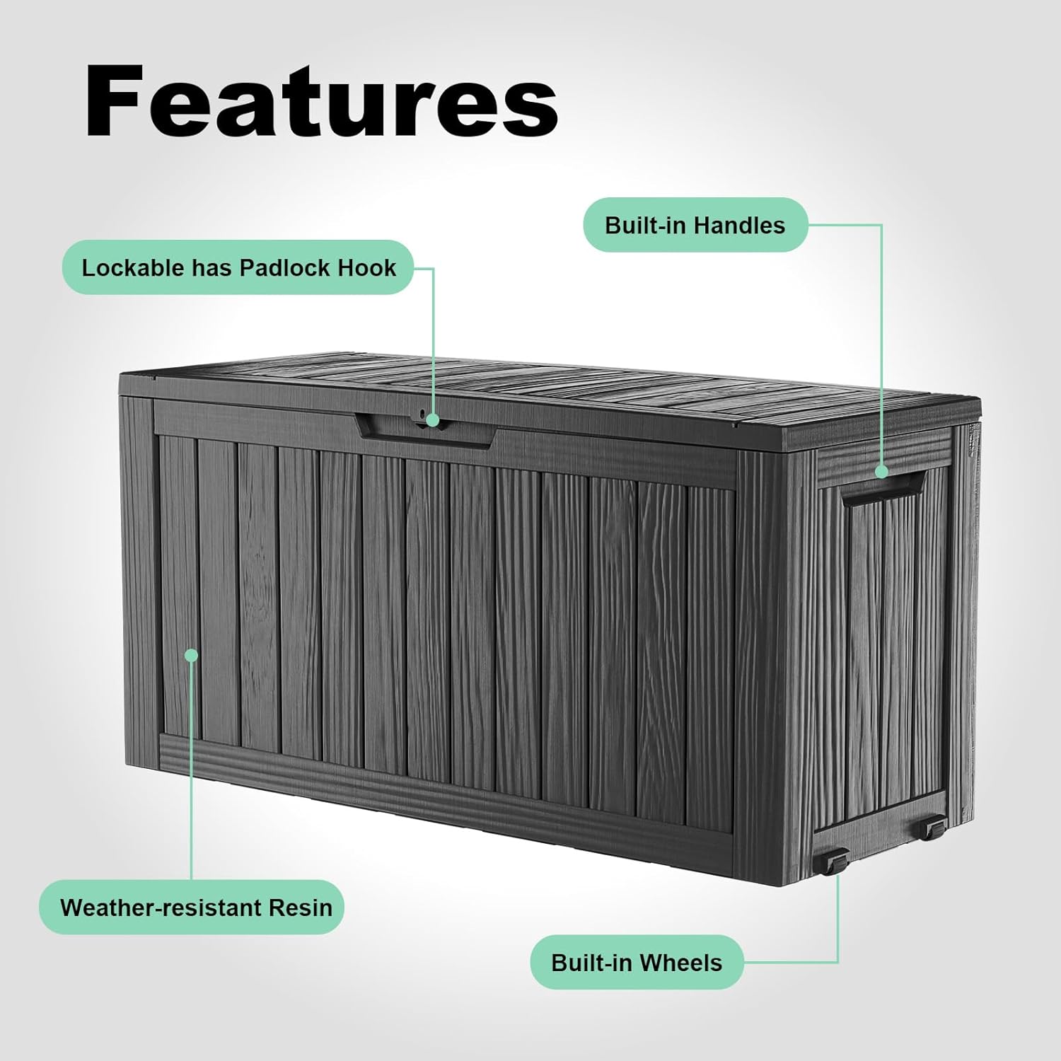 DRATO 75 Gallon Deck Box, Waterproof Resin Large Outdoor Storgae Box for Patio Furniture, Patio Cushions, Gardening Tools, Pool and Sports Supplies, Lockable