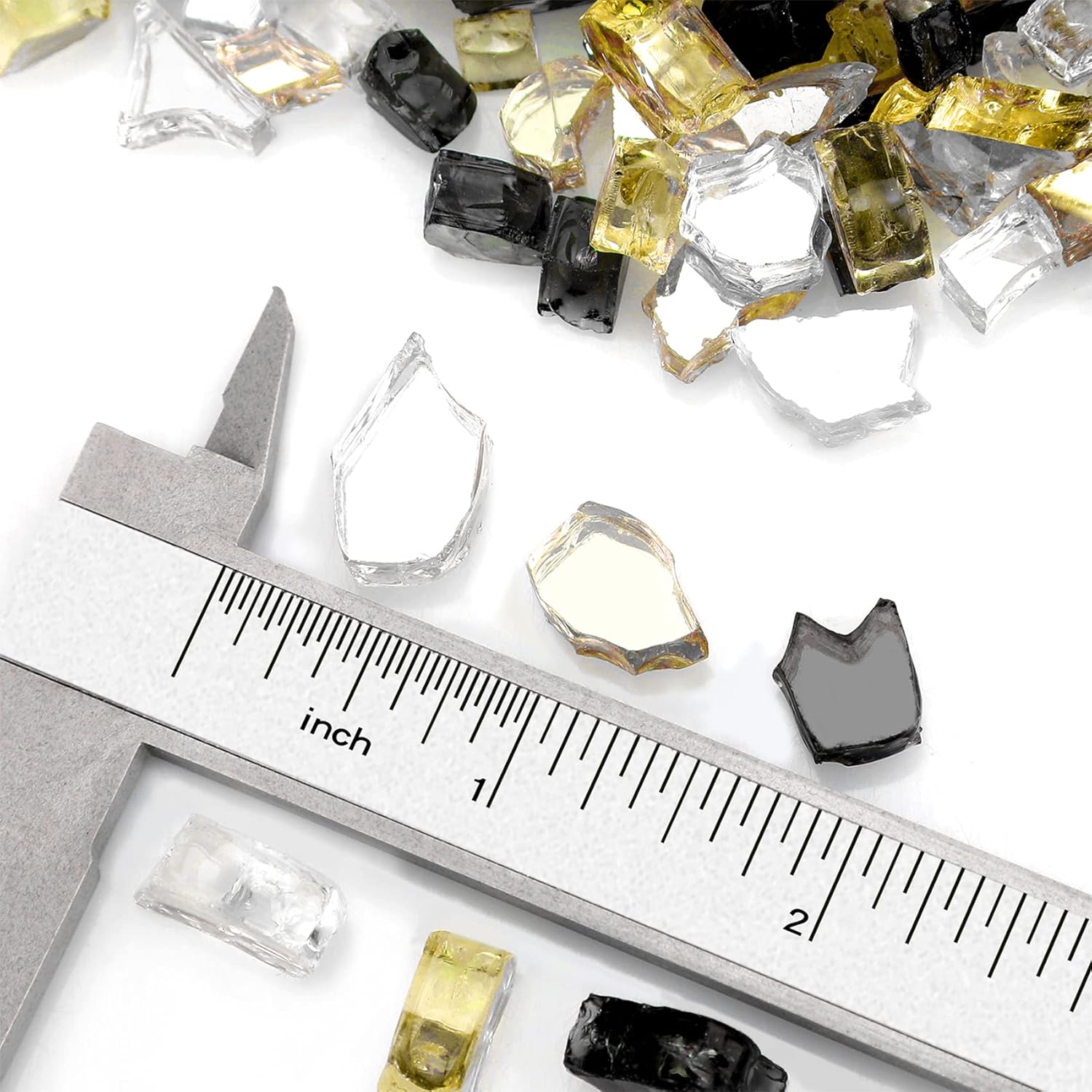 Mr. Fireglass 10 Pounds Reflective Fire Glass for Fire Pit Fireplace and Landscaping, 1/4 Inch Blended High Luster Fireglass Rocks for Outdoor and Indoor Use Gold+Onyx Black+Platinum