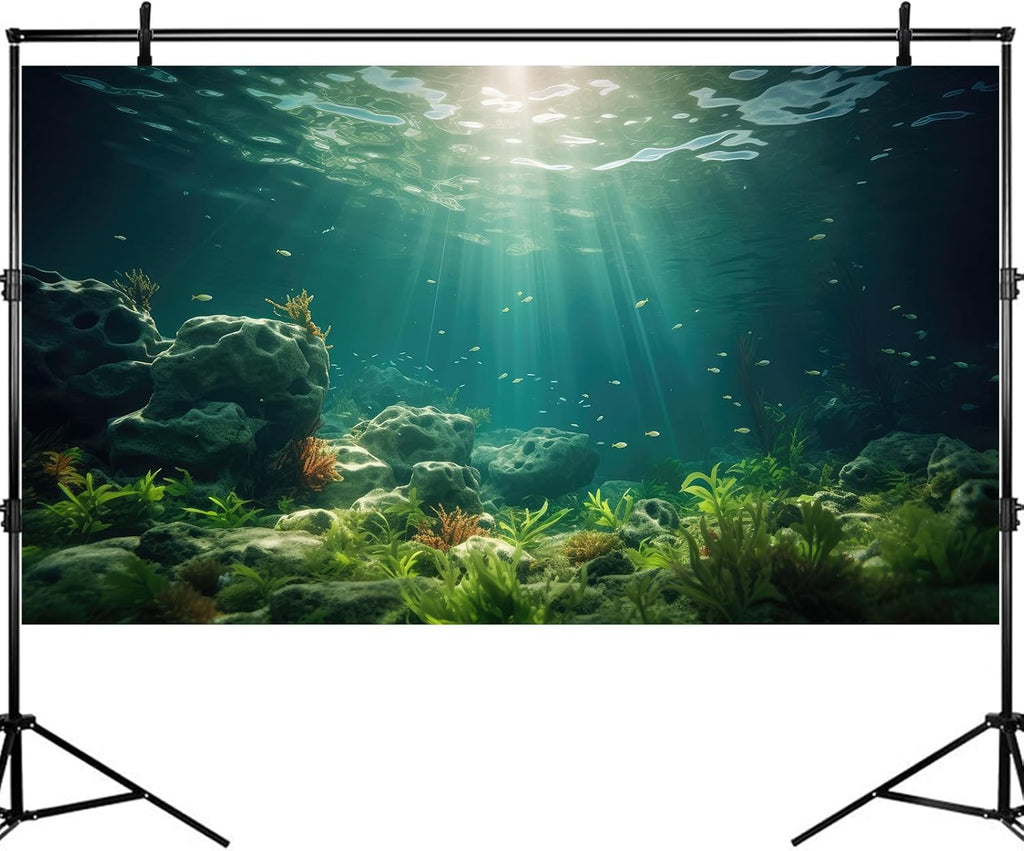 Under The Sea Aquarium Background Deep Sea Aquatic Plants Fish Tank Background Underwater Rock Sunray Terrarium Backgrounds Tropical Fish Deep Ocean Floor Fish Tank Backgrounds 72x16in