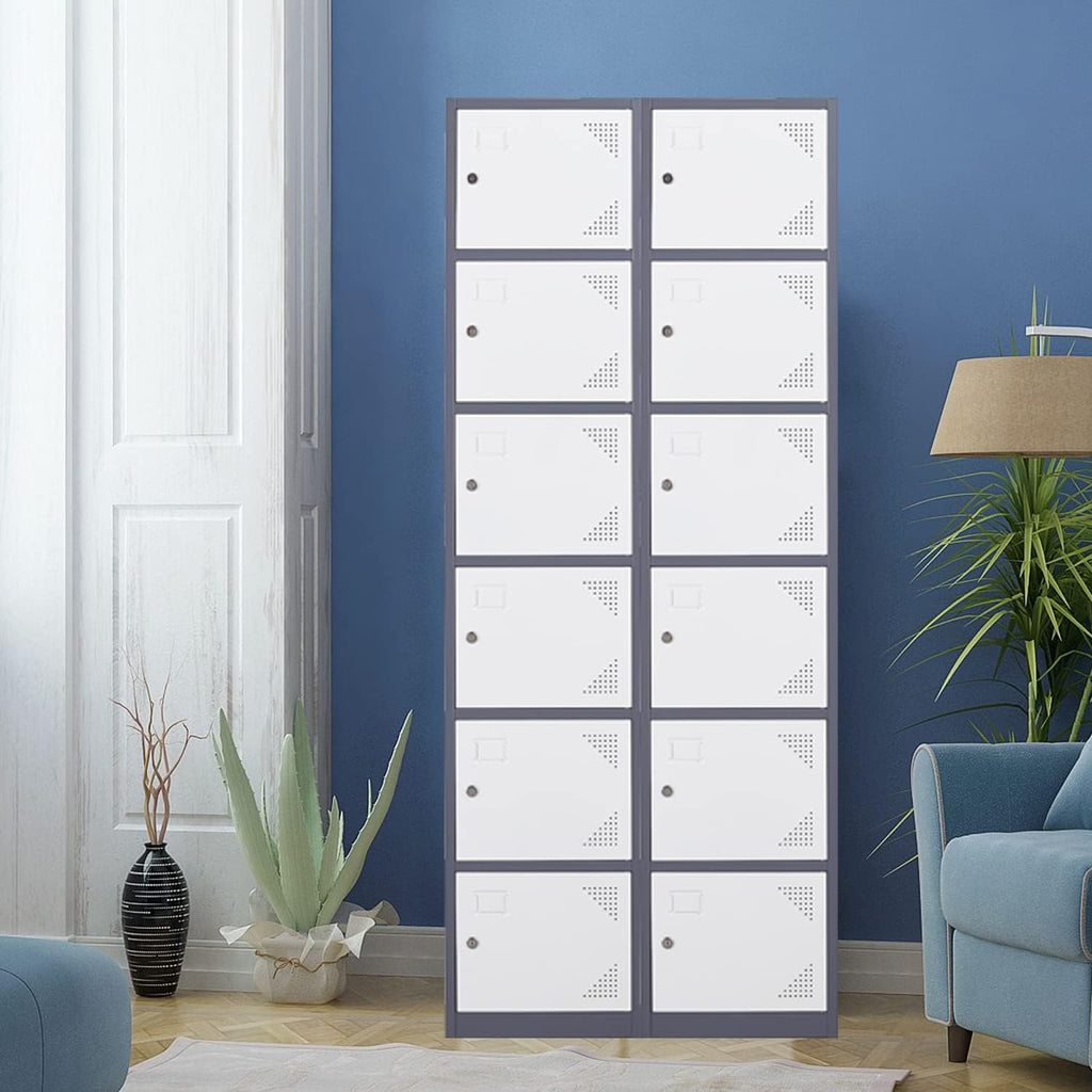 Metal Locker with 6 Doors, 71" Lockers for Employees Steel Storage Locker, Lockable Locker Cabinet for School, Gym, Home Office and Garage（Grey White）