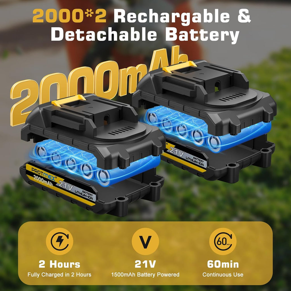 Cordless Hedge Trimmer, 21V Electric Hedge Trimmer, 2 in 1 Handheld Grass Shear & Shrubbery Trimmer with 2 * 2.0Ah Batteries & Charger for Garden, Lawn