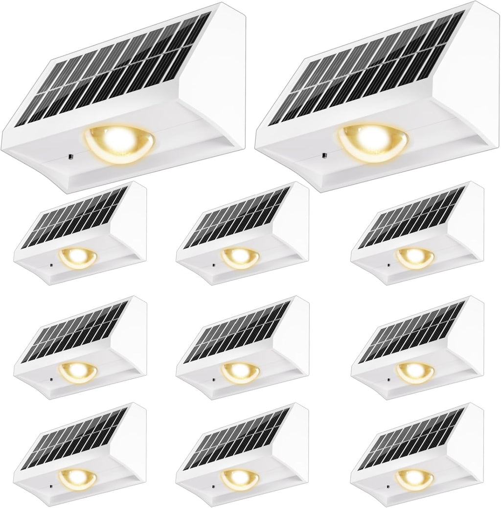 Solar Fence Lights Outdoor Waterproof High Brightness LED Spot Lens Deck Lights 7 Mode Warm & Cool White RGB Solar Powered Wall Lighting Decor for Outside Patio Step Backyard Railing - 12 Pack(White)
