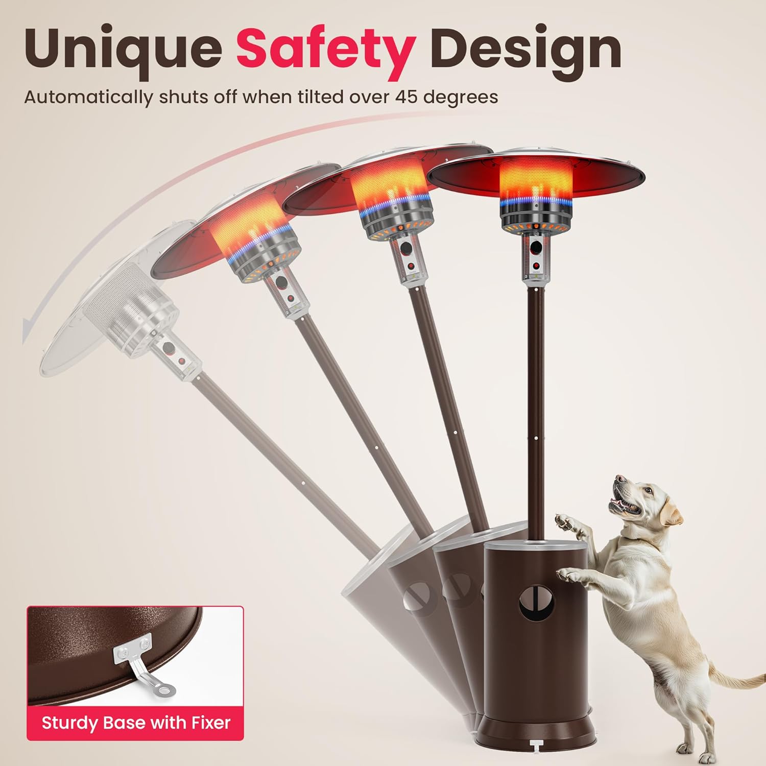 PAMAPIC 48000 BTU Patio Heater with high-strength waterproof cover, Propane Heater for Outdoor Use 2 in 1 Table Design, Double-Layer Stainless Steel Burner,Residential, Gray (Brown)