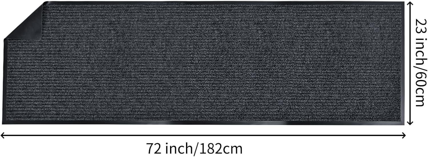 fani Heavy Duty Large Outdoor Indoor Entrance Black Doormat Waterproof Low Profile Entrance Rug Front Door Mat Patio Anti-Skid Rubber Back, 23x72 inch (Gray)
