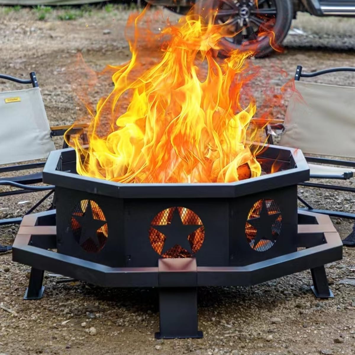 42 inch Fire Pit for Outside, Heavy Duty Wood Burning Fire Pits with Fire Poker, Outdoor Octagonal Firepit for Camping, Yard, Patio