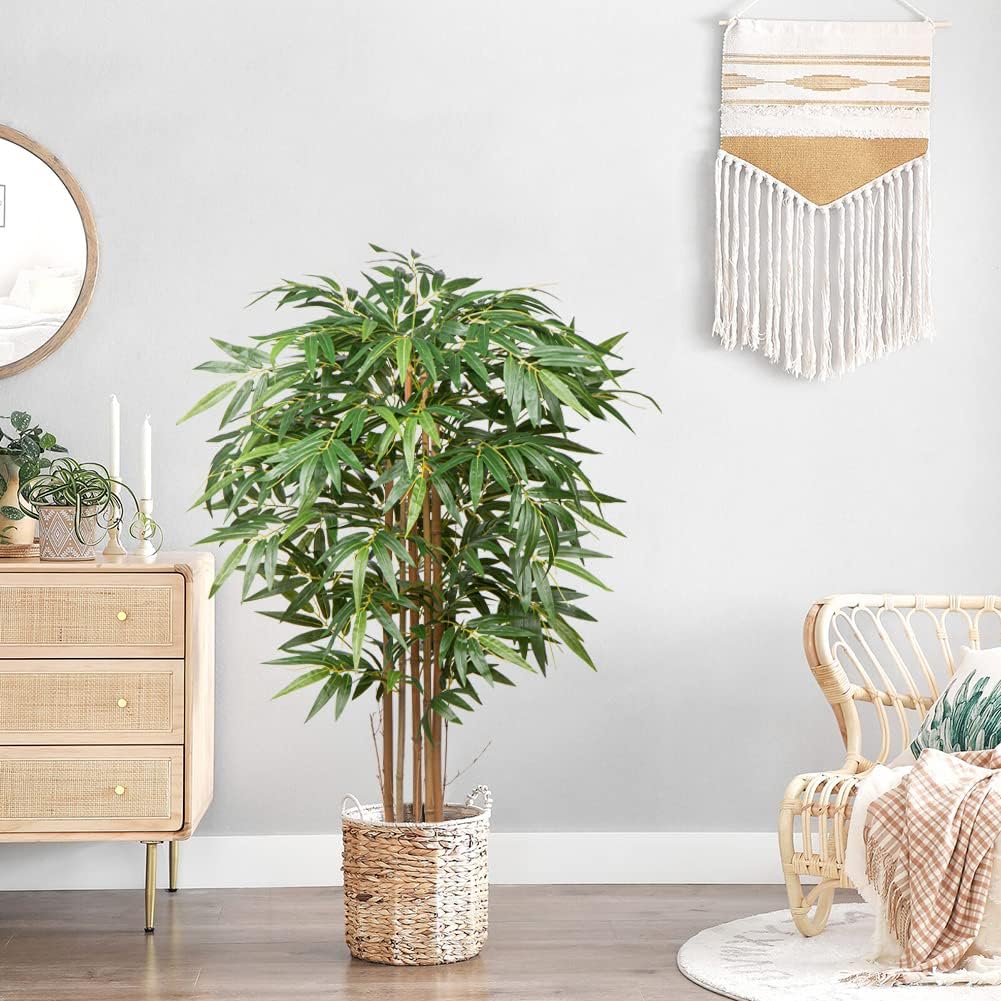 Artificial Bamboo Tree, 5 Feet Tall Decorative Bamboo Plants 60in Bamboo Silk Tree Large Fake Floor Plants for Living Room, Garden, Office Indoor/Outdoor Decor, 2 Pack