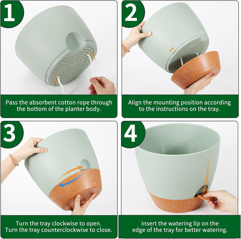 GARDIFE 12 inch planters, Plant Pots,Self Watering Pots, Large Plastic Flower pots with Deep Reservior and High Drainage Holes for Indoor Outdoor Plants and Flowers, Green