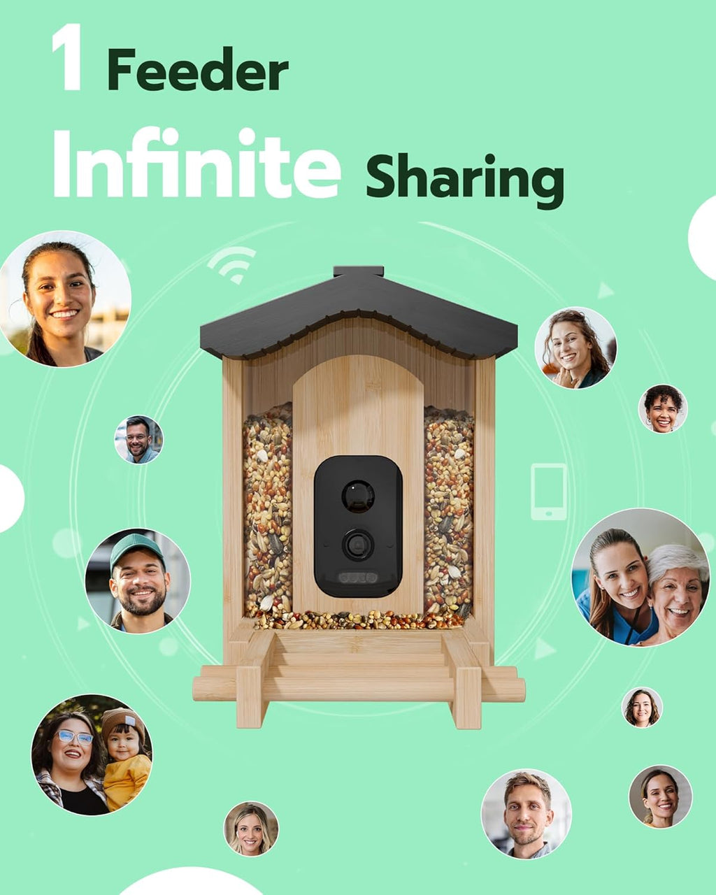 Bird Feeder with Camera, Smart Bird Feeder for Outdoors, Wild Birds Feeders with Solar Panel Bamboo Birds House Camera for Birdlovers, AI Auto Capture Birds & Real-time Notification (Gable)