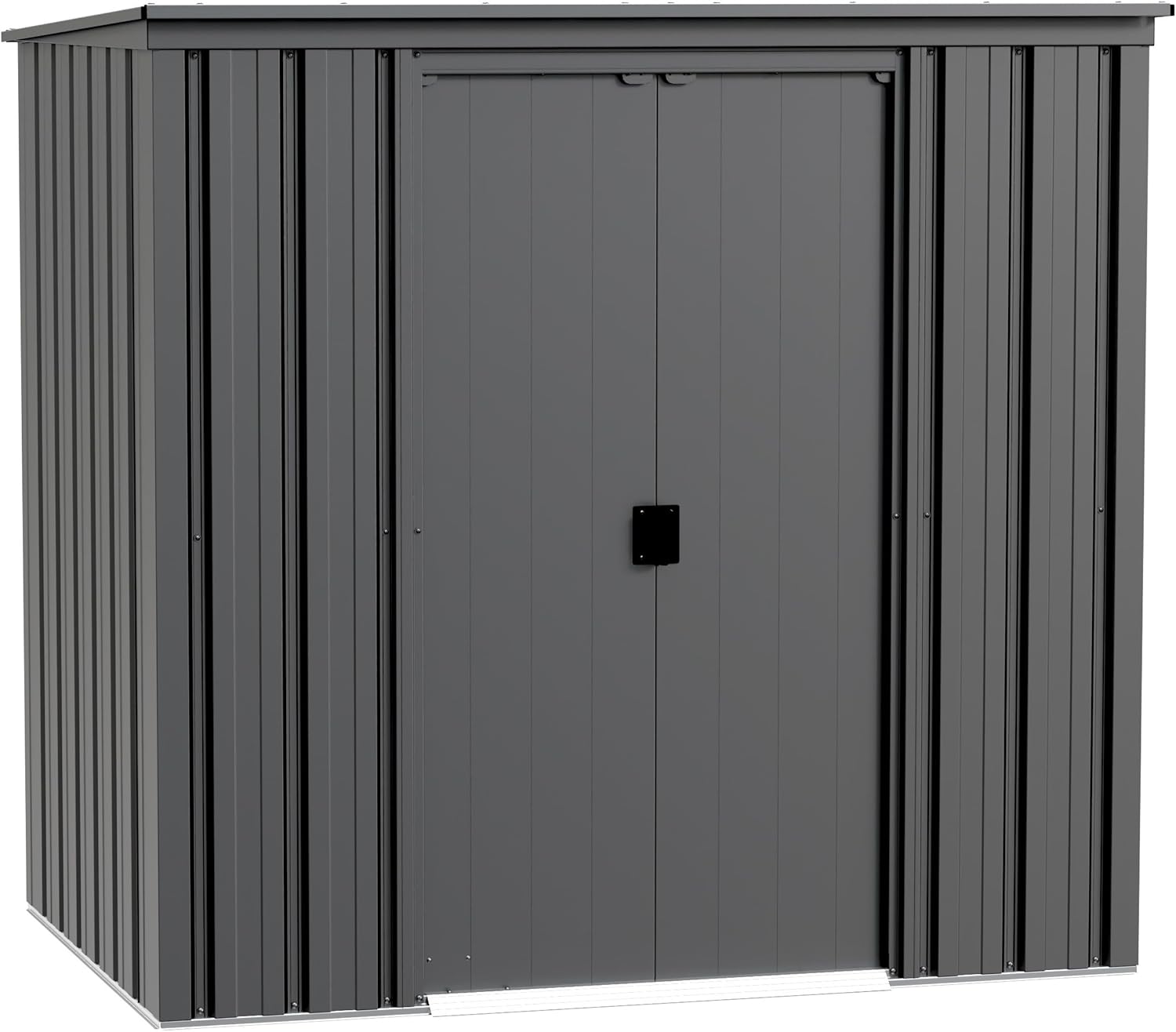 Cover It 6' x 4' Galvanized Steel Outdoor Storage Shed with Pent Roof and Lockable Sliding Doors, Weather-Resistant Steel Storage Shed for Backyards, Gray