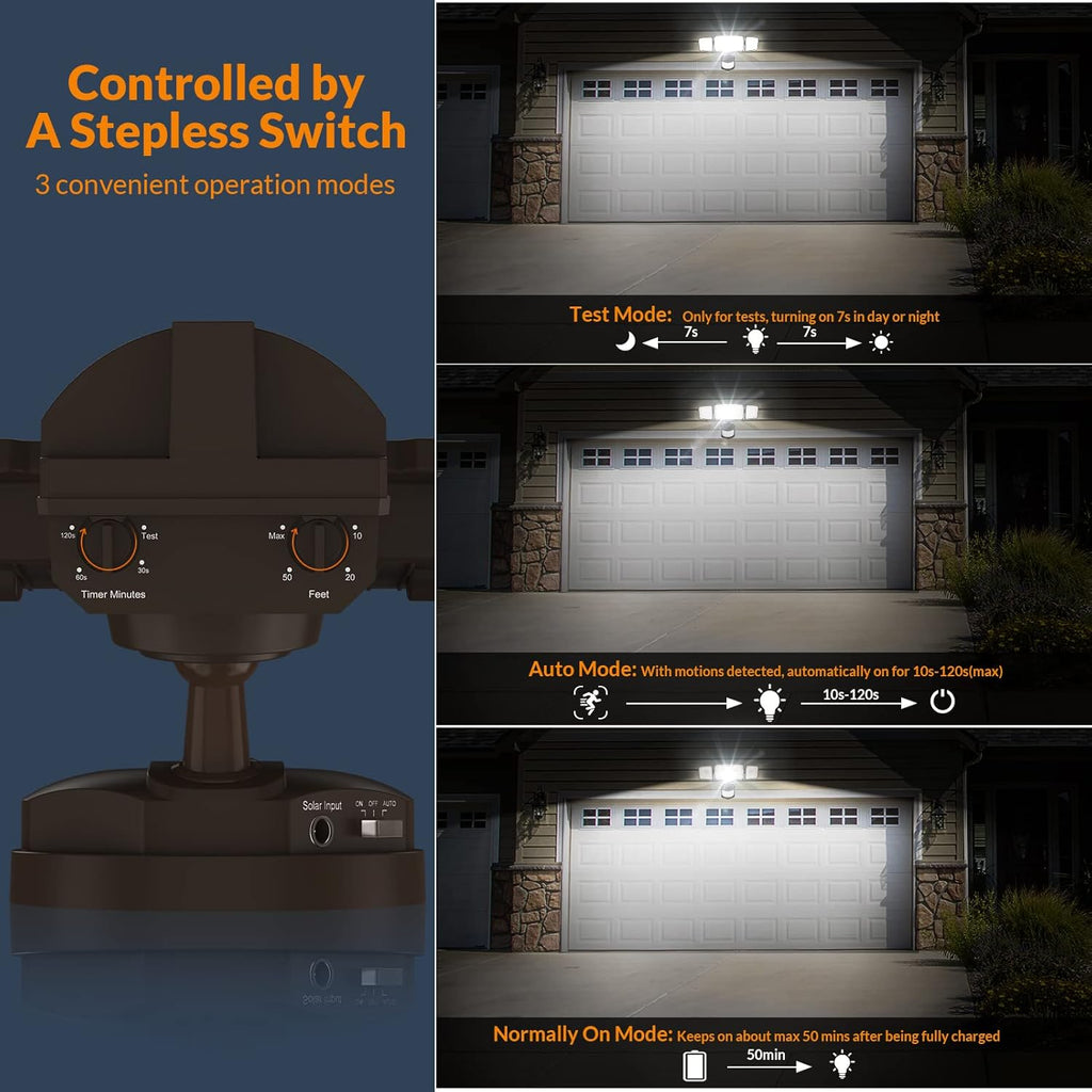 LEPOWER 1600LM LED Solar Security Lights Motion Outdoor, 5500K White Light, IP65 Waterproof Outdoor Flood Solar Light for Yard, Garage（Brown）