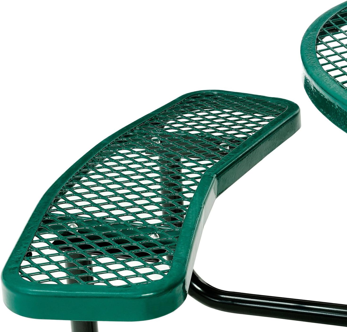 Global Industrial 46" Round Picnic Table, Expanded Metal, Green Thermoplastic Coating, Attached Benches, 1-1/2” Umbrella Pole Hole, Outdoor-Rated, 1000 lb Capacity