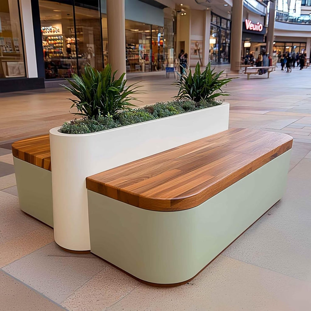 Outdoor Bench - Modern Outdoor Park Planter Bench Includes Luxurious and Simple Flower Box & Wooden Seating Area for Commercial Plaza,Food Court(62.99IN)