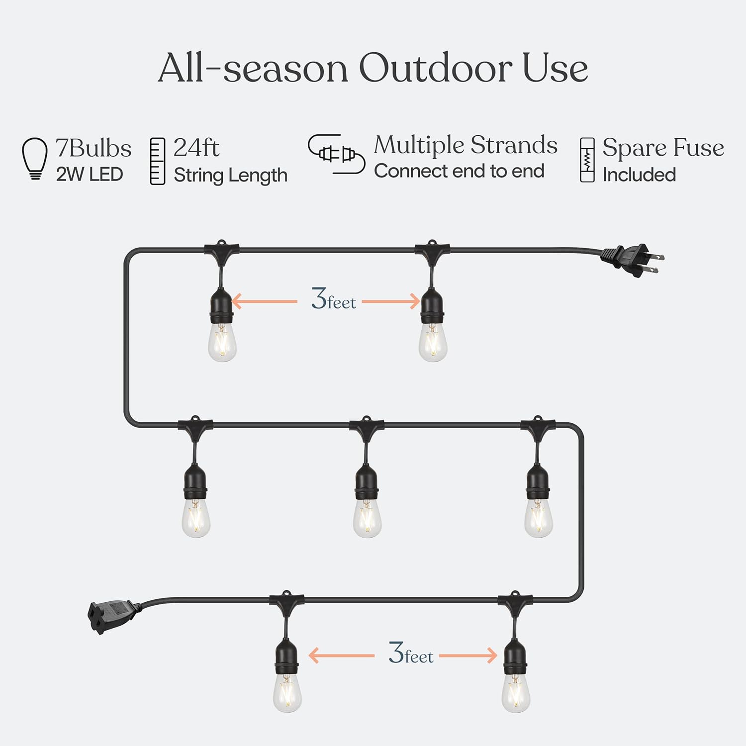 Brightech Ambience Pro - Waterproof LED Outdoor String Lights - 7 Hanging, Dimmable 2W Vintage Edison Bulbs - 24 Ft Commercial Grade Patio Lights Create Cafe Ambience in Your Backyard