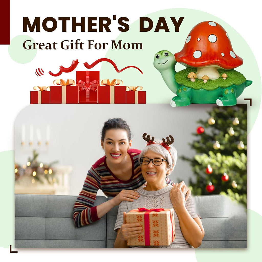 Turtle Gifts for Women, Solor Statue for Garden, Turtle and Mushroom Figurine with Lights, Outdoor Decorations for Yard Lawn Patio, Gifts for Mom Grandma Mother in Law Gardener Mother'Day