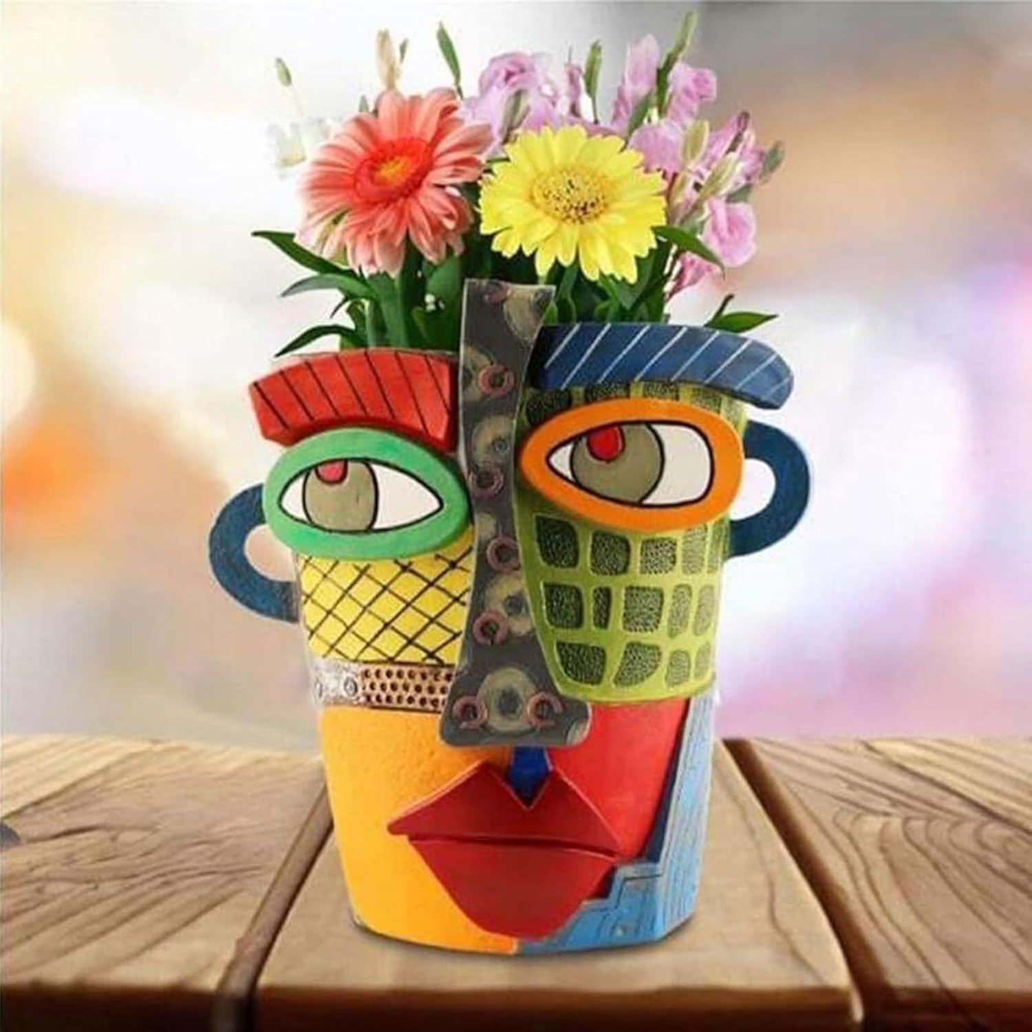 Picasso Pot, Face Planters, Plant Pots Sanxingdui Style, Abstract Head Planter, Handcrafted Planter Resin - Cute and Funky(Modern)