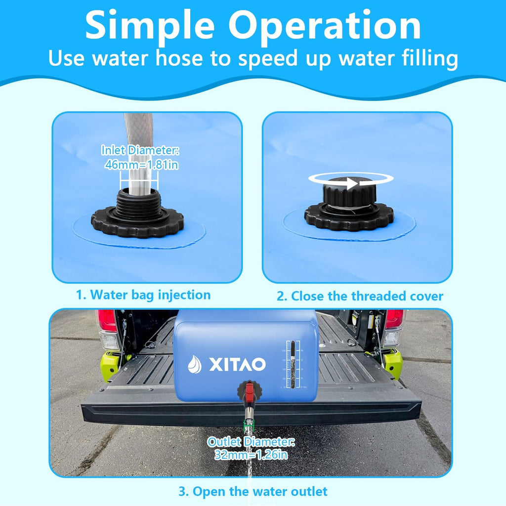 XITAO 29Gal Large Capacity Water Storage Bladder Containers w/Water Level Indicator Portable Foldable Emergency Water Tank Bag for RVs, Drought Resistance, Fire Prevention, Agricultural Irrigation