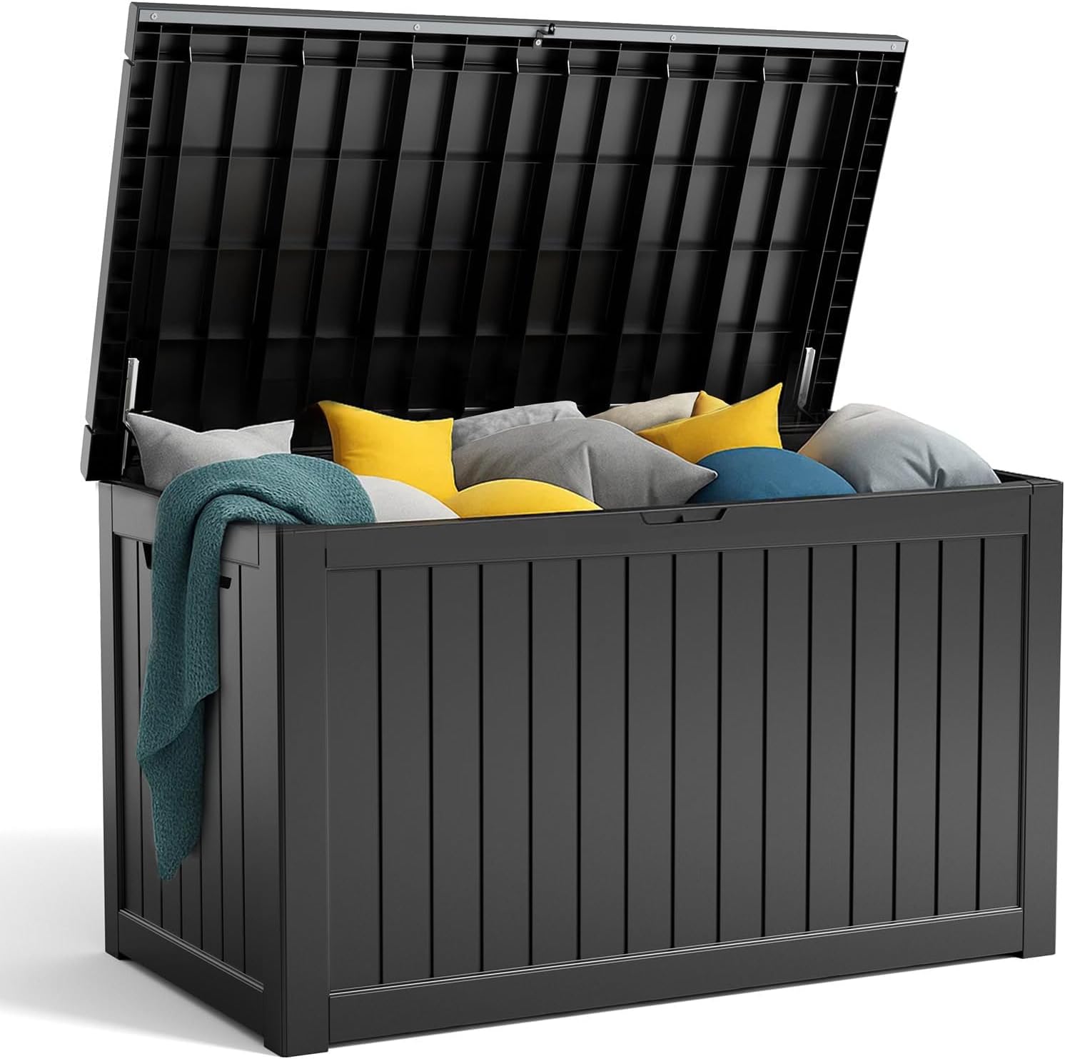 180 Gallon Resin Deck Box, Lockable Patio Outdoor Storage Box for Furniture, Garden Tools and Tools Storage, Waterproof Outside Storage Boxes - Black