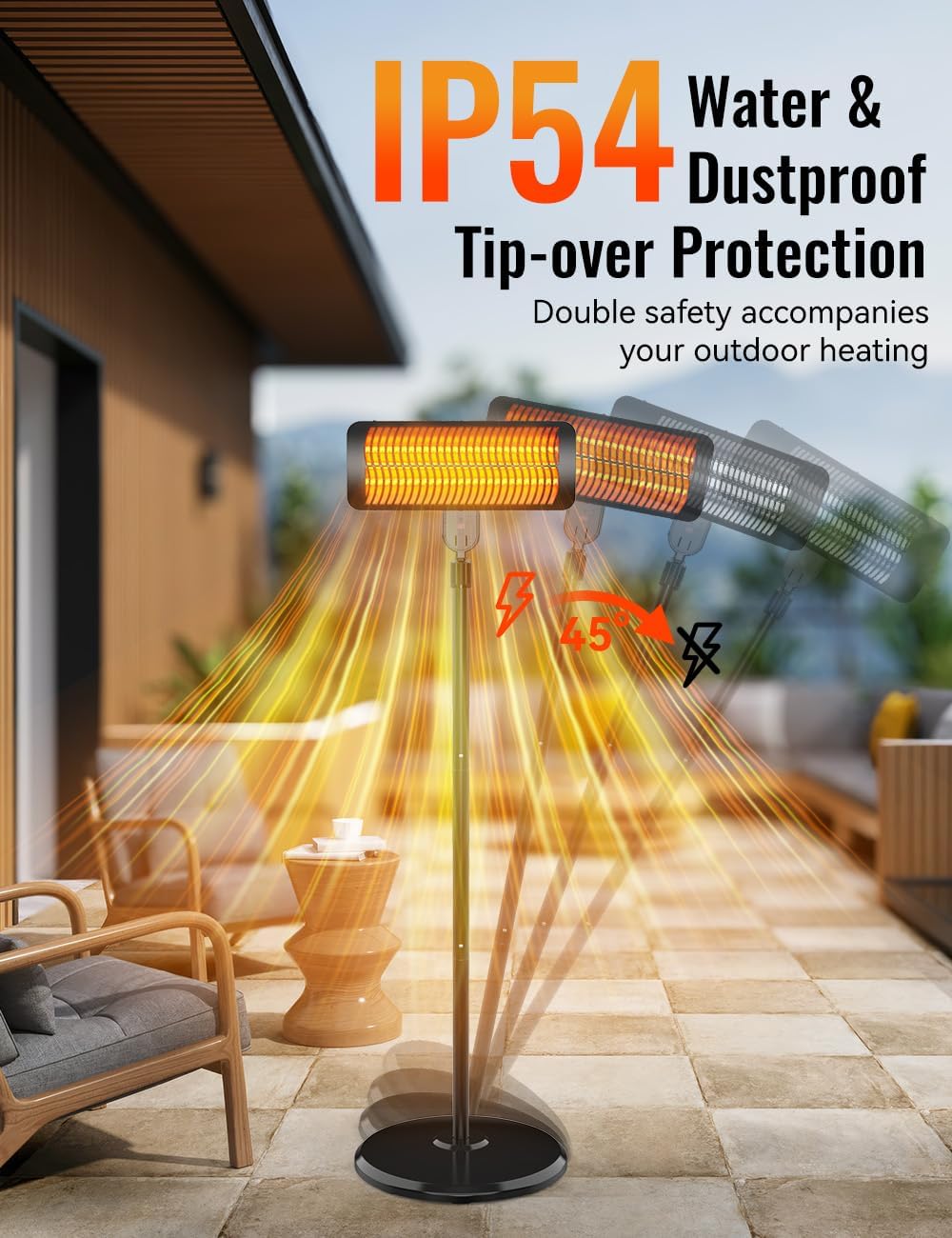 Outdoor Heater, 12H Timer&3 Heat Level, IP54 Waterproof Garage Heater, 1500W Infrared Heating Covers 300Sq.ft, Tip-Over Protection, Towel Bracket,Remote, 83Inch Patio Heaters for Outdoor Use