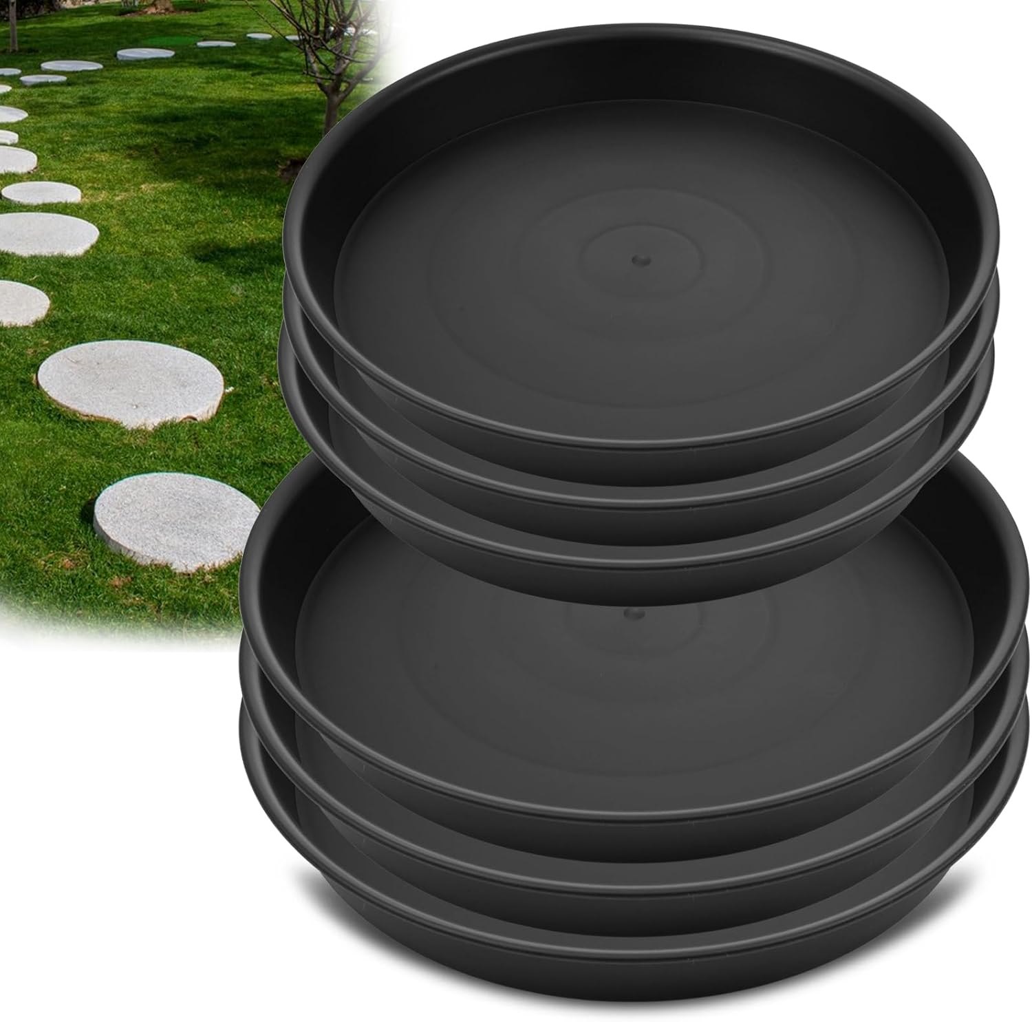 2 Size Round Stepping Stone Molds, 6 Pcs 10''/ 11.2'' Reusable Concrete Mold for Garden Stepping Stones Large Tray for Concrete and Stained Glass for Garden Walk Way Black