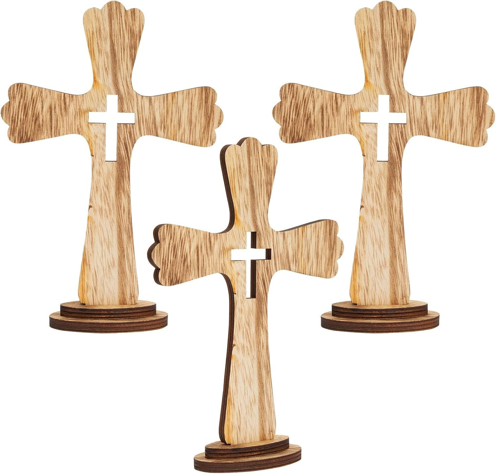 Juvale 3-Pack Wooden Cross Baptism Centerpieces - 6 x 2 x 9 In Brown Rustic Wood - Baptism Decor & First Communion Centerpieces for Tables - Wooden Crosses for Crafts