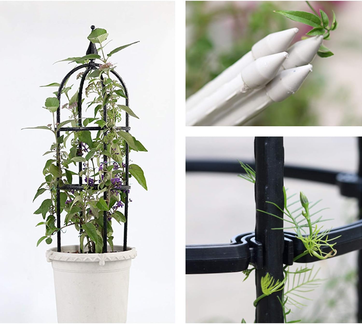 2Pcs Garden Obelisk Trellis, 23 Inch Metal Tower Obelisk Trellis Flower Support Trellis Support Metal Frame for Climbing Plants, Vines, Flowers (Black White)