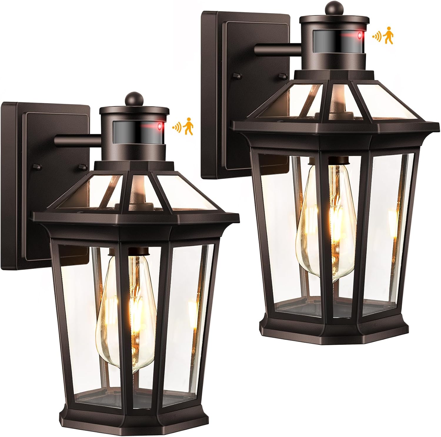 VIANIS Motion Sensor Outdoor Lights, Oil Rubbed Bronze Dusk to Dawn Outdoor Wall Lights Exterior, Waterproof Wall Lantern with Tempered Glass, Modern Outside Wall Sconce for Garage Front Porch, E26