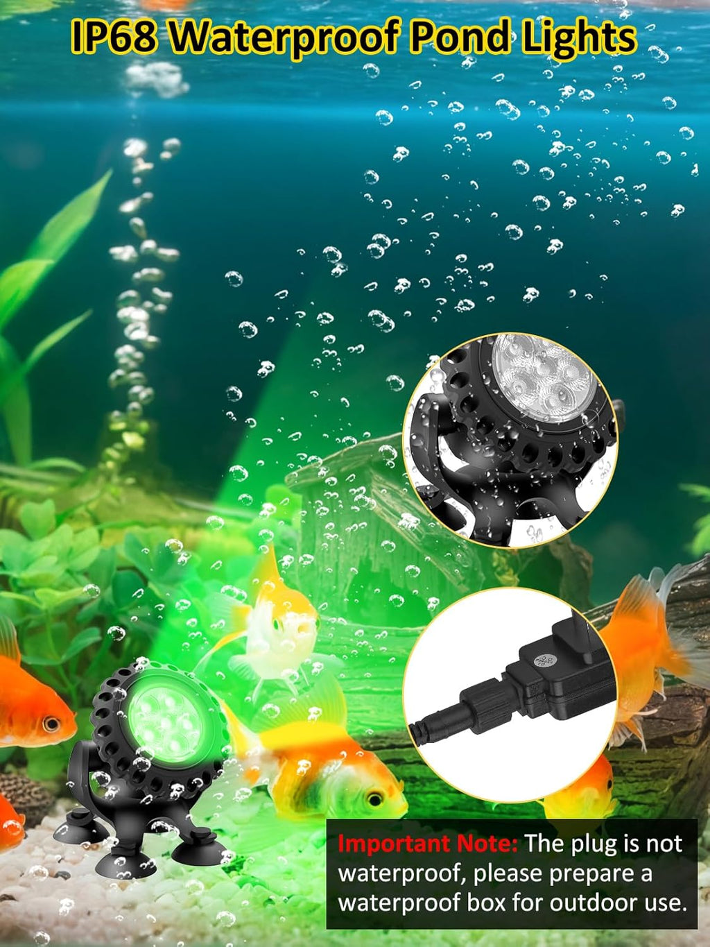 T-SUN Color Pond Lights with Timer, Bright LED Underwater Pond Light Submersible Fountain Lights for Fish Tank Remote Control IP68 Waterproof Landscape Spotlights for Garden Koi Pond Aquarium(6-Head)