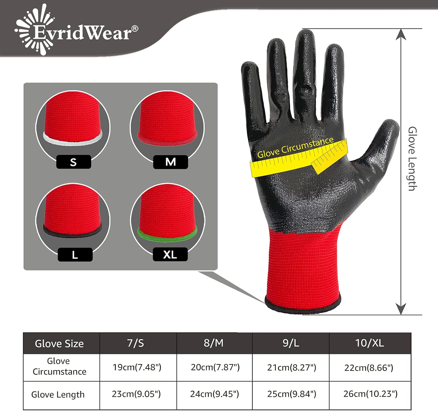 Evridwear Work Gloves with Grip Rubber Coated for Men Women Warehouse Mechanic,12 Pairs Bulk