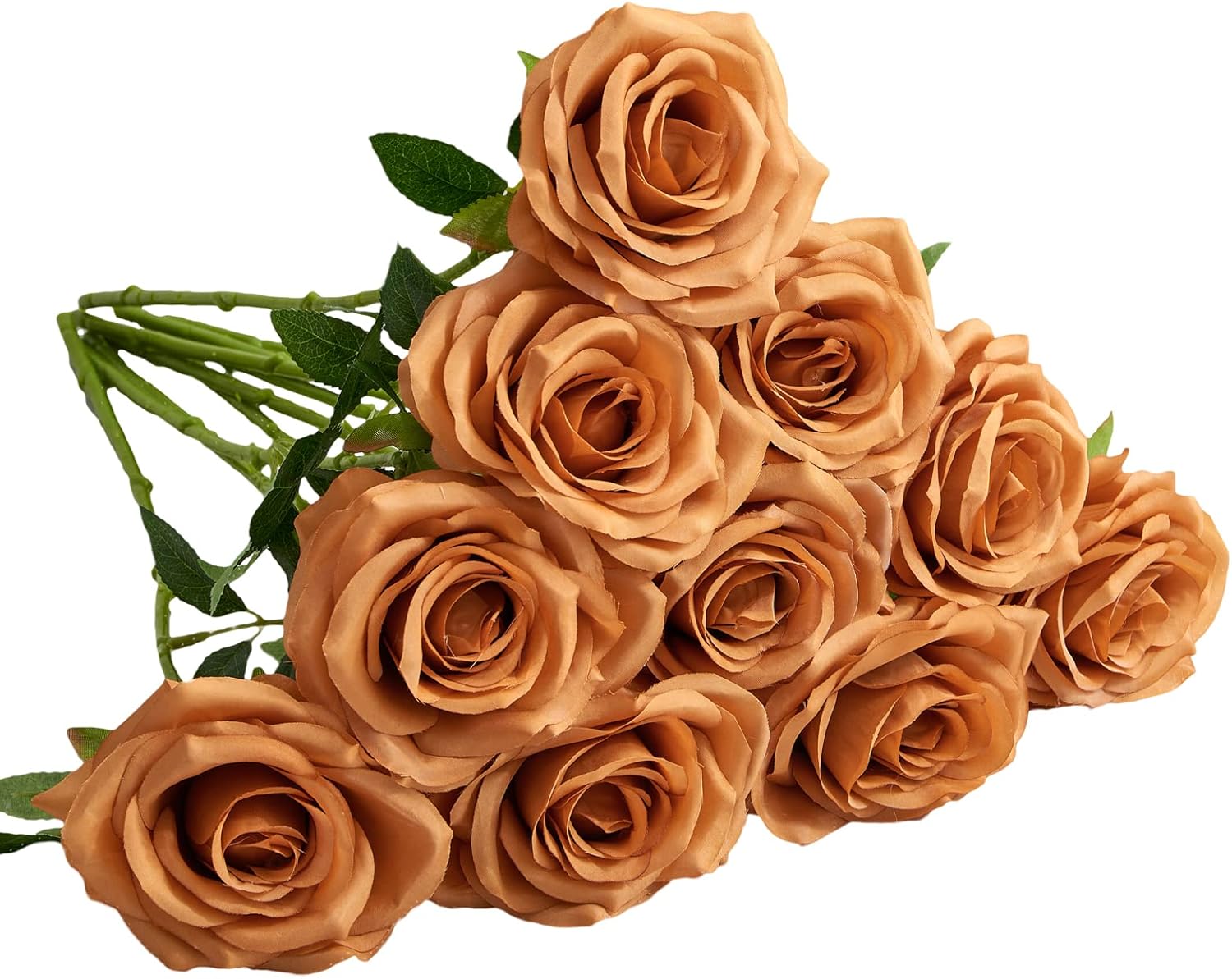 Artificial Rose 10pcs Open Flower Bouquet Faux Rose Stems for Wedding Arrangement, Bridal Bouquet, Centerpiece, Fake Faux Silk Flowers (Orange Terracotta)