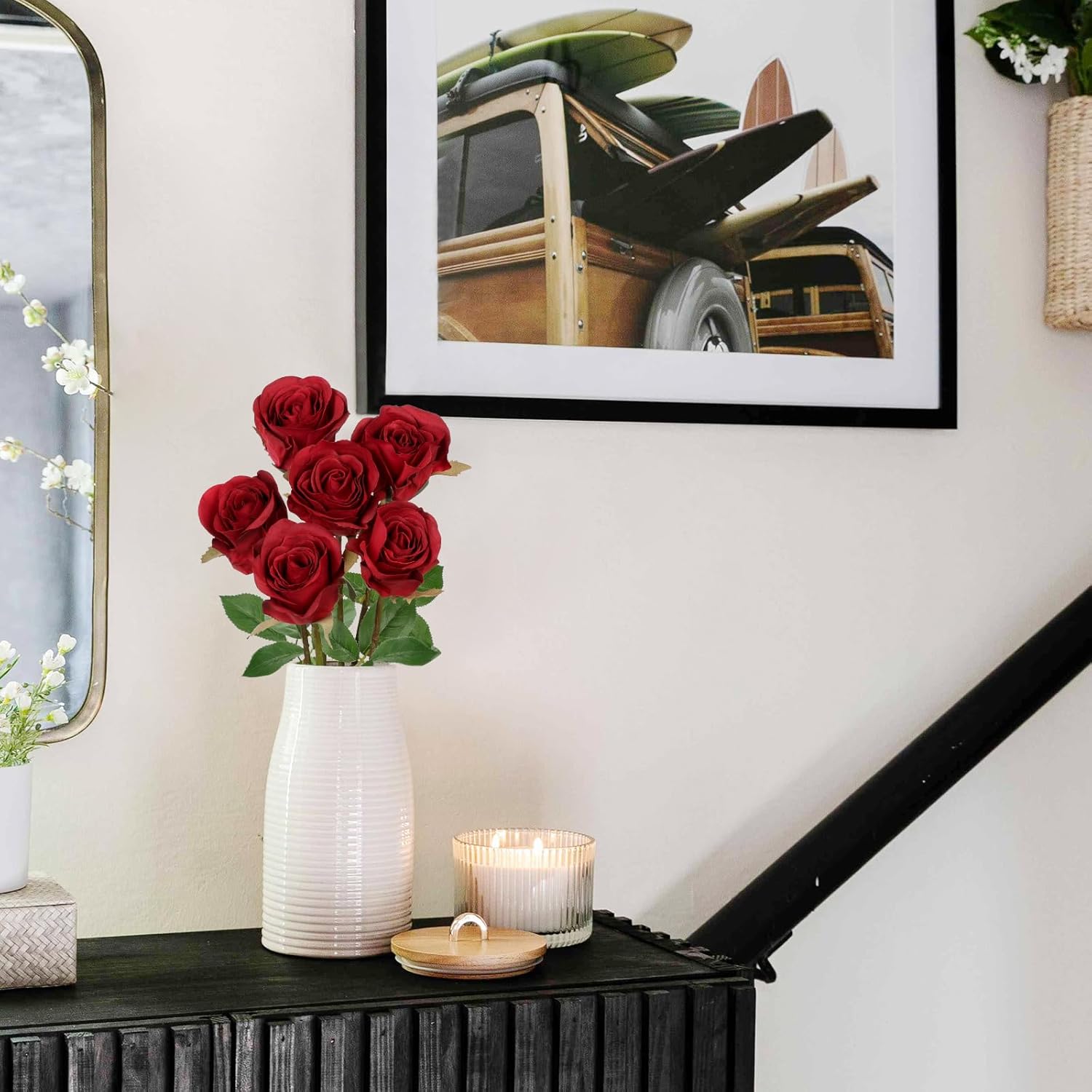 Briful Red Artificial Roses – 6PCS 18.9" Silk Rose Faux Flowers with Long Stems Realistic Fake Rose Bouquet for DIY Wedding Arrangements Table Vase Centerpieces Home Event Decor