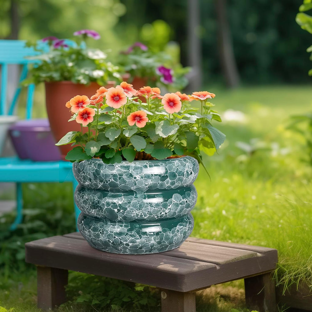 SQOWL Ceramic Planter for Indoor Plants - 10 Inch Plant Pot Indoor with Drainage Hole Large Pot for Plants Outdoor Flower Pot for Patio Decorations Outdoor Green