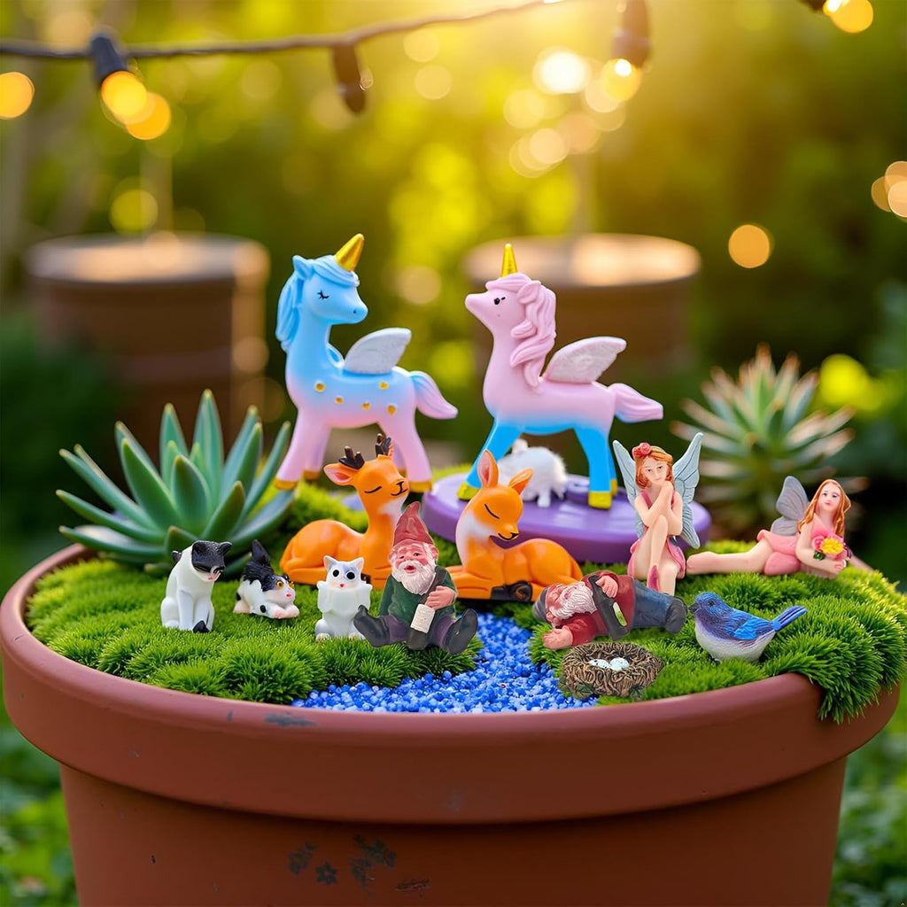Kai Dream 15Pcs Fairy Garden Accessories, Fairy, Gnome, Animal Figurines, Miniature Resin Figurines