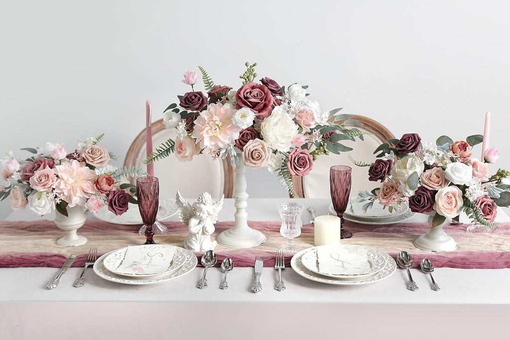 Artificial Flowers Box Set Dusty Roses Fake Silk Flowers Pink Fake Roses DIY Wedding Bridal Bouquets Baby Shower Cake Flowers Home Decoration