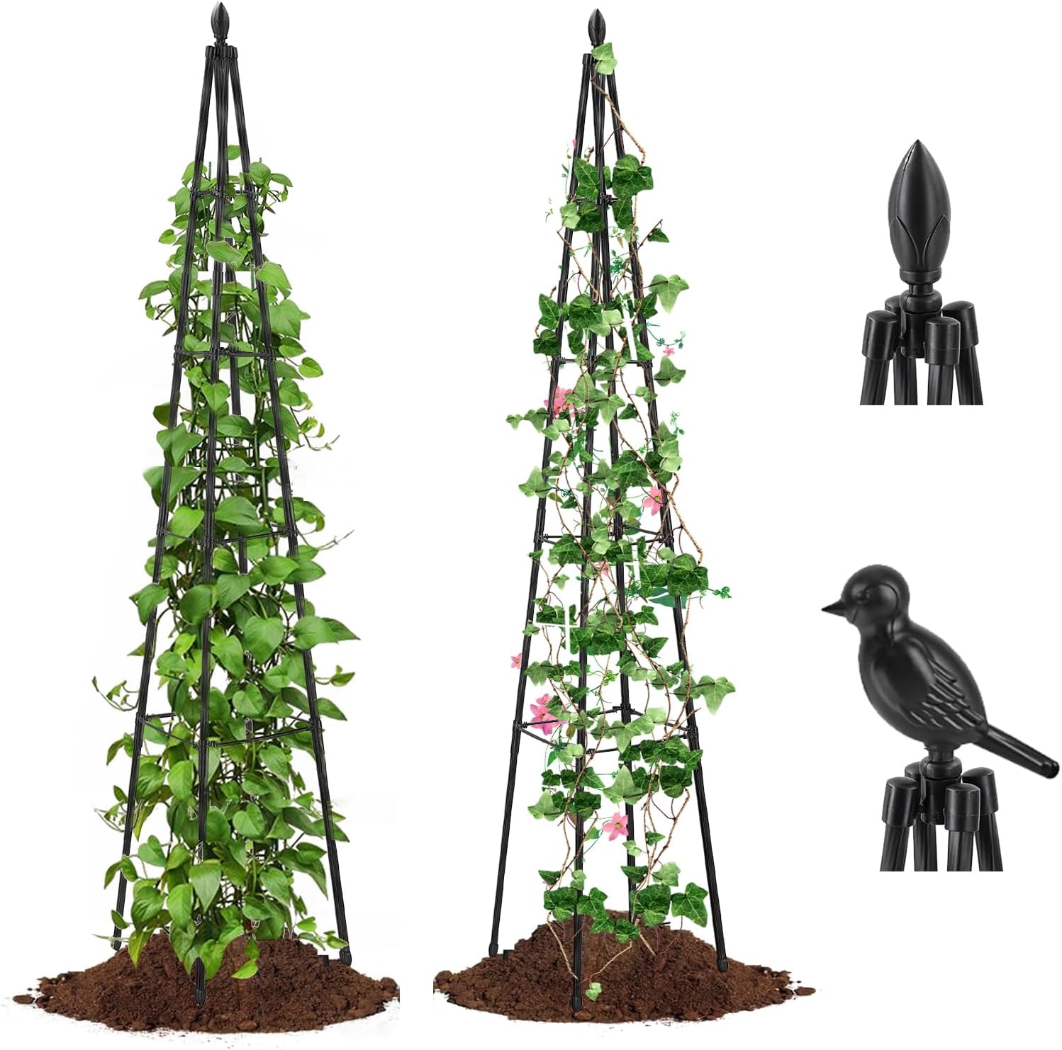 2 Pack Garden Trellis for Climbing Plants Outdoor,63inch Tall Rustproof Metal Obelisk Trellis Support for Potted Vines Vegetable Plants Indoor Outdoor, Lightweight