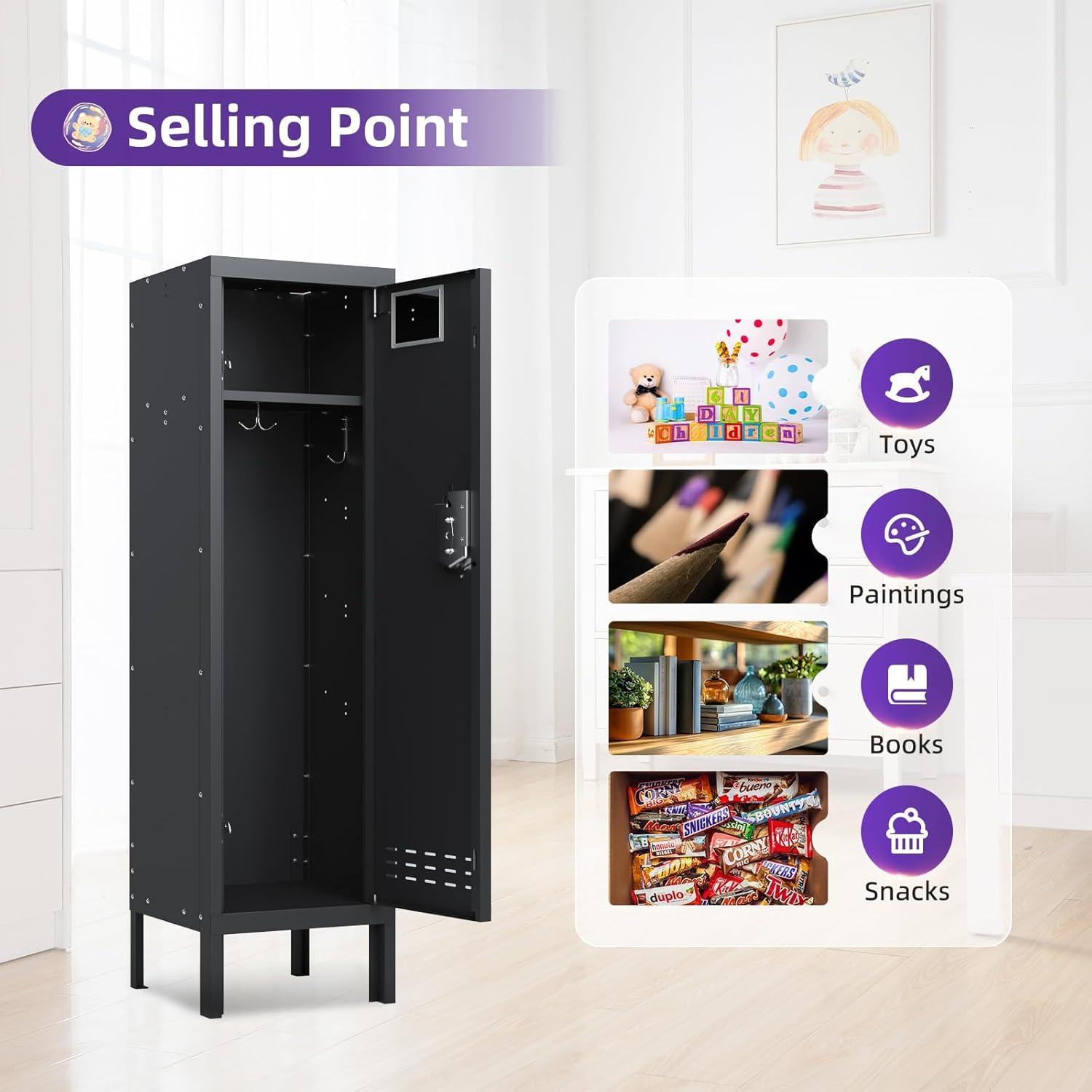 Metal Cabinet Home Office Storage, Lockable Steel Locker with Door, 54" Height, Multi-Purpose for Home, Office, Gym, School, Garage