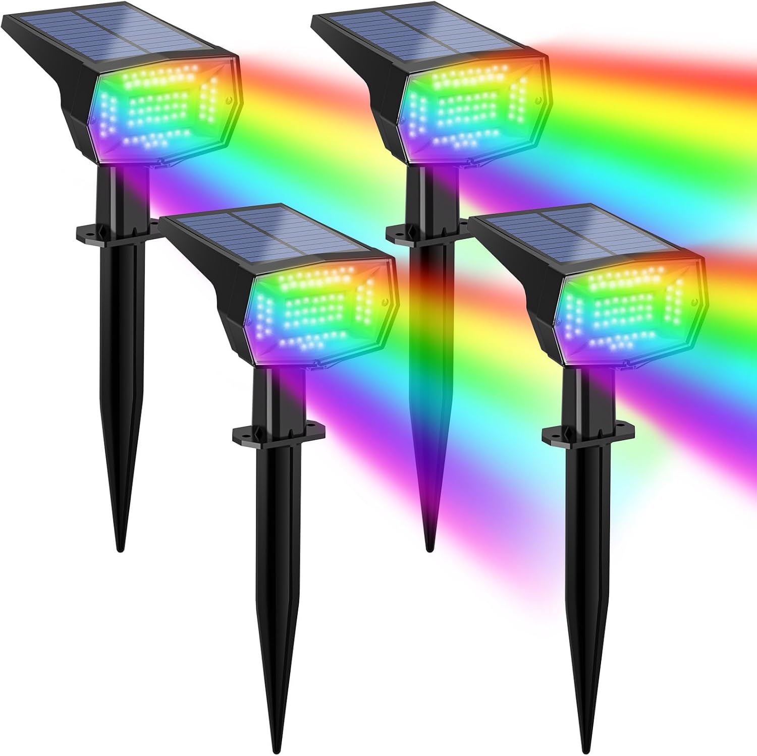 Fabrito Solar Color Changing Lights Outdoor, 9 Color Modes Landscape Spotlights, Dusk to Dawn Solar Powered Spot Lights for Outside, Solar Garden Lights for Yard, Pathway, Tree 4 Pack (Multicolor)